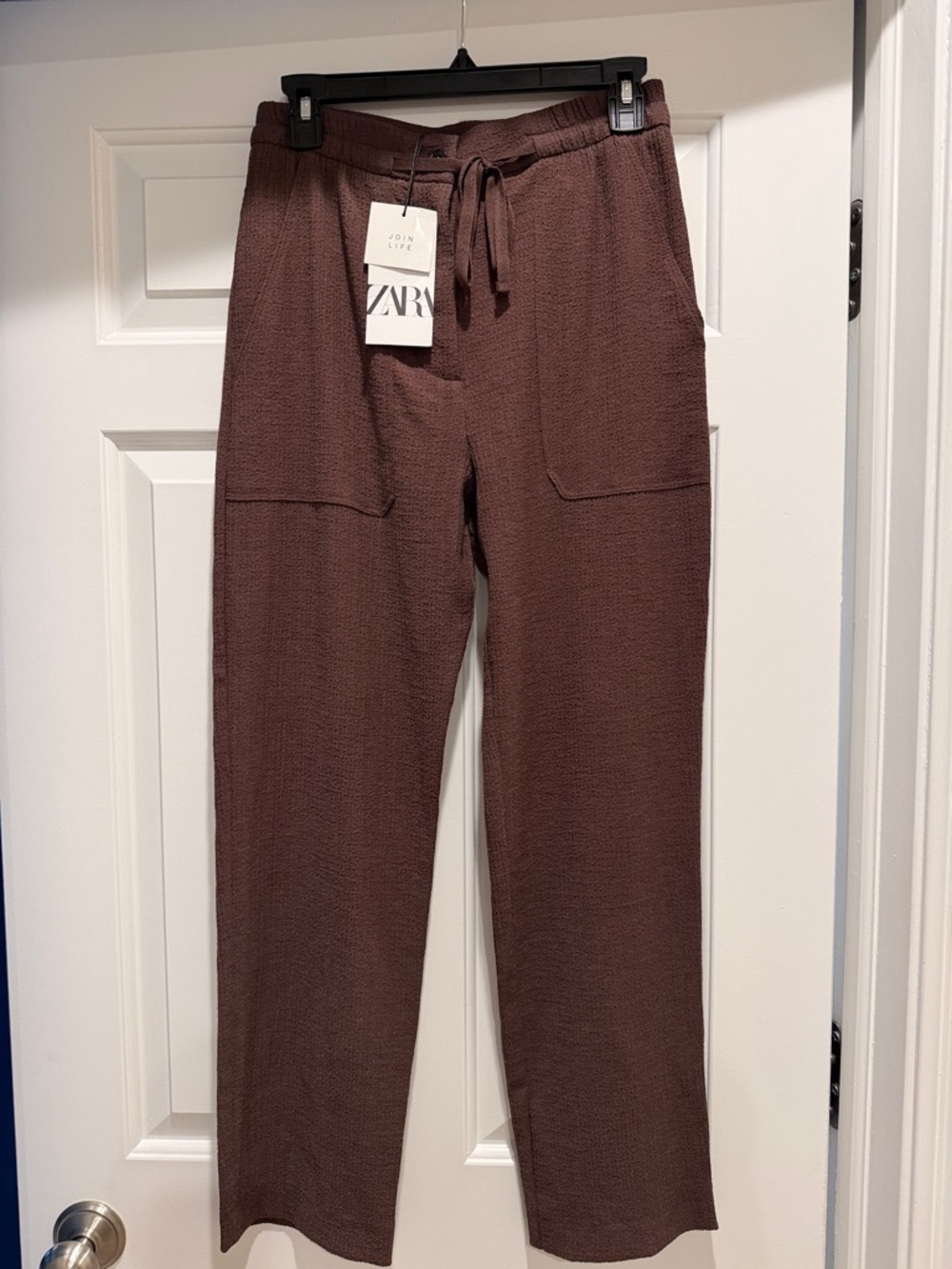 Zara Dark Brown Knit Drawstring Cropped Pants